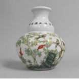 A Late 20th Century Chinese Calligraphy Vase of Squat Gourd Form Decorated with Birds in Branches