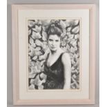A Framed Pencil and Charcoal drawing of Sandra Bullock by Michelle Ann, 29x40cms