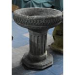 Reconstituted Stone Garden Bird Bath with Short Reeded Column Base on Octagonal Foot, 45cm high 37cm