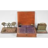 A Set of Edwardian Postage Scales for Restoration, A Two Division Oak and Brass Letter Rack and a