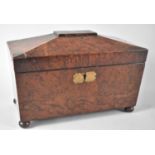 A 19th Century Burr Walnut Two Division Tea Caddy of Sarcophagus Form, Hinged Lid (AF) to Fitted