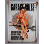 A Reproduction Enamel Style Printed Sign, Garage Rules, 50x70cms