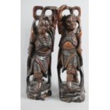 A Pair of Chinese Carved Rosewood Figures of Elders, Each 31cms High
