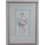 A Framed Pencil and Chalk Drawing of Mother and Child By Diane Mitchell 1995, 32.5x16cms