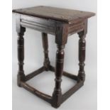 An Early Oak Peg Jointed Stool, Condition Issues, 42cms by 27cms by 51cms High