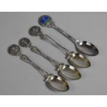 A Collection of Four Silver Golfing Teaspoons to Include One Enamelled Example, 70.8g