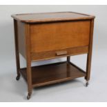 A Mid 20th Century Oak Lift Top Sewing Box with Centre Drawer, Complete with Cottons, Silks and
