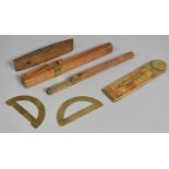 A Collection of Various Vintage Wooden Rulers, Shoe Measure, Spirit Level Etc