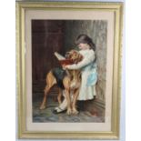 A Framed Pears Print, Girl with Dog, 44x62cms