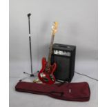 An Electric Bass Guitar and Carry Bag, Together With a Realistic Microphone Stand and RSC Phantom 50