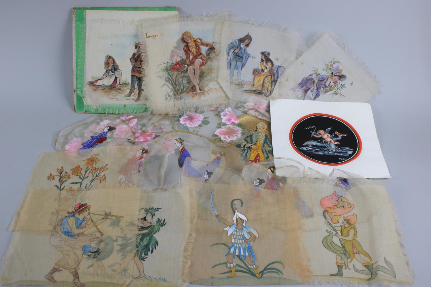 A Collection of Various Painted Silks, Italian Grand Tour Painting Etc