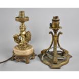 Two Mid 20th Century Table Lamp Bases, Brass, 24cms High