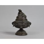 A Late 19th/Early 20th Century Patinated Bronze Japanese Koro with Lid having Temple Lion Finial,