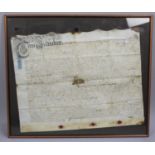 A Large Framed 1702 Indenture Relating to York, 73x55cms, With Seal