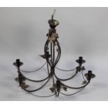 A Modern Wrought Iron Six Branch Ceiling Chandelier, 57cm high