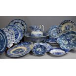 A Collection of Various 19th Century and Later Transfer Printed Blue and White Ceramics to