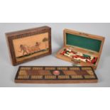 A Travelling Chess Set, Small Inlaid Box Decorated with Cherub and Goat and a Cribbage Board with