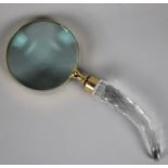 A Modern Gilt Brass and Glass Handled Horn of Plenty Desktop Magnifying Glass, 26cms Long