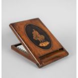 An Italian Olive Wood Souvenir Travelling Hinged Mirror, Cover with Inlaid Depiction of Mother and