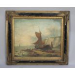 A Large Framed Oil on Canvas Depicting Colonial Ship Being Unloaded on Beach, Signed H Wood, 60cms