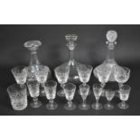 A Collection of Various Glass to Comprise Two Cut Glass Ship Decanters, Drinking Glasses Etc