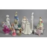 A Collection of Various Ceramic Ladies to Comprise Royal Doulton The Bride, Happy Birthday, Art Deco