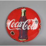 A Reproduction Circular Enamel Style Convex Sign for Coca-Cola, 30cms Diameter
