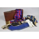 A Vintage Leather Case Containing Various Masonic Items