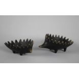 A Pair of Patinated Stacking Bronze Bowls By Walter Bosse, Hedgehogs, Stamped Under Germany, Largest