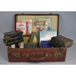 A Vintage Leather Trunk Containing Various Books, Annuals, The Lone Ranger Comic Album Etc,