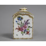 A Porcelain Tea Caddy Decorated with Hand Painted Floral Garland on White Ground with Gilt Trim