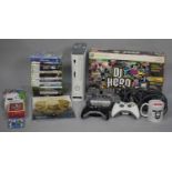 An Xbox 360 with Various Games, Untested, together with a DJ Hero Pack, Controllers Etc