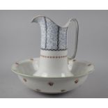 A Mid 20th Century Cyrene Toilet Bowl and Jug, Transfer Printed with Rose Trim, Condition Issues