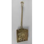A 19th Century Brass Chestnut Roaster of Square Form with Heraldic Design to Hinged Lid, 61cms High
