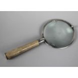 A Silver and Shagreen Handled Desktop Magnifying Glass, London Hallmark, 20cms Long
