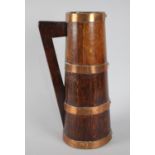 A Mid 20th Century Copper Banded and Coopered Oak Jug, 36cms High