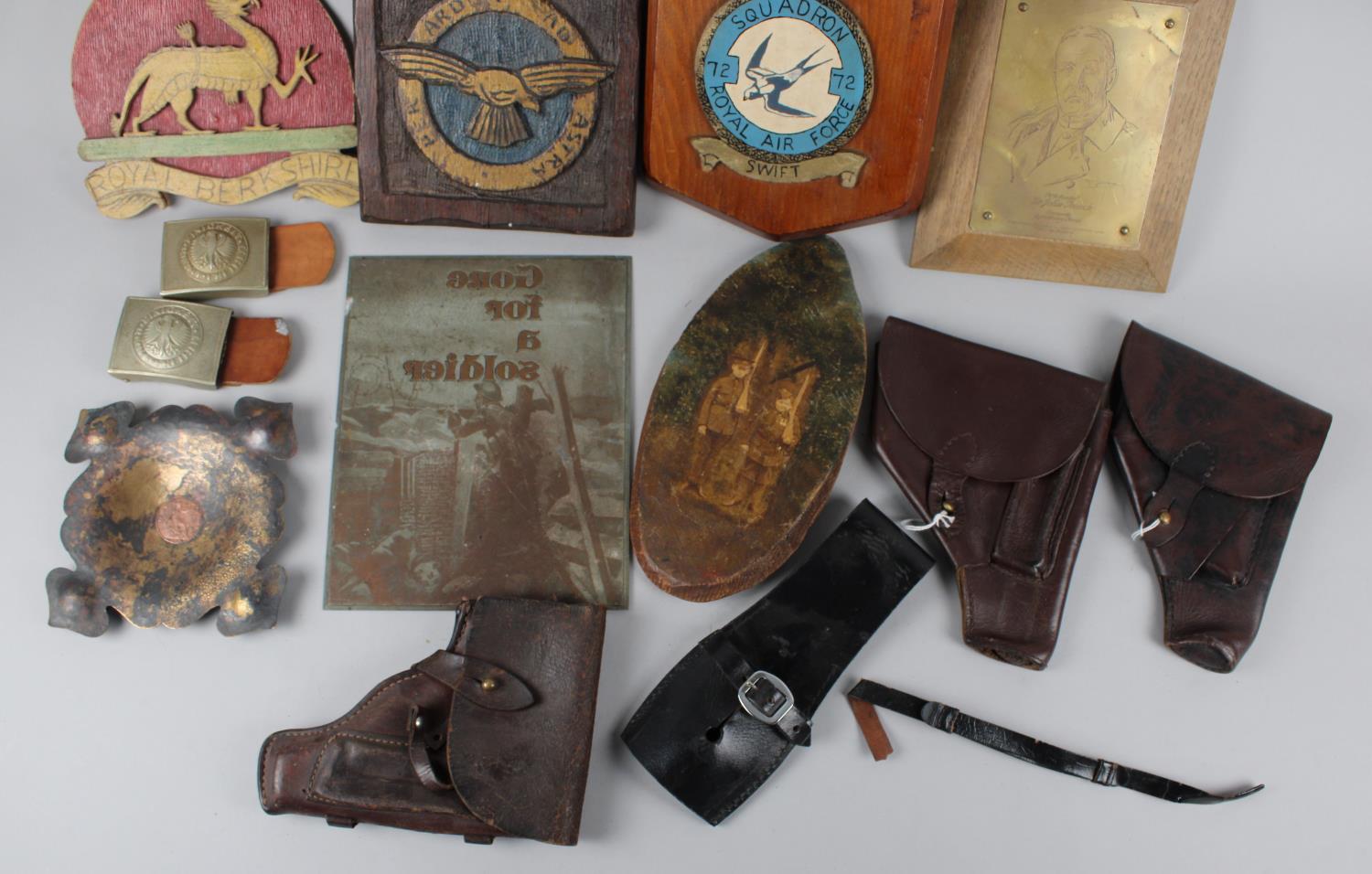 A Collection of Various Militaria to include Leather Holsters, Squadron Plaques, Trench Art Bowl, - Image 3 of 3