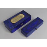 A Pair of Rectangular Gilt Decorated Blue Lacquered Dressing Table Boxes, Largest 23.5cms Wide