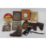 A Collection of Various Militaria to include Leather Holsters, Squadron Plaques, Trench Art Bowl,