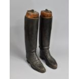 A Pair of Victorian Gents Hunting Boots with Wooden Trees