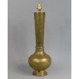 A Tall and Heavy Etched Indian Brass Table Lamp Decorated with Peacocks and Islamic Foliage, 62cms