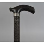 A Finely Carved Anglo Indian Colonial Walking Stick with White Metal Banding Monogrammed ELC,