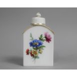 A Continental Porcelain Tea Caddy and Cover Decorated with Floral Garland on White Ground with
