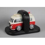 A Pair of Novelty Bookends in the Form of the Front and Rear Sections of a VW Campervan, 14cms High