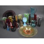 A Collection of Various Coloured Glass to Comprise Vases, Art Deco Frosted Glass Pink Figure of a
