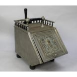 A Late 19th Century Aesthetic Style Metal Coal Scuttle with Liner and Shovel, Ebonized Carrying