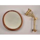 A Late 19th Century Oval Shaving Mirror on Hinged Brass Adjustable Support, Mirror 32cm high