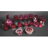 A Collection of Various Cranberry Glass to Comprise Mary Gregory Type Beaker, Custard Glasses Etc