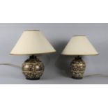 A Pair of Indian Kashmiri Style Vase Shaped Table Lamps, Both with Shades