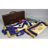 A Vintage Leather Case Containing Masonic Aprons and Ephemera for Cheshire